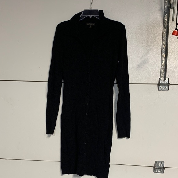 HOUSE OF HARLOW 1960 RIBBED BUTTON UP SWEATER DRESS BLACK LARGE - Picture 2 of 8